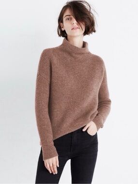 Madewell Women’s Southfield Mock Neck Wool Blend Sweater Fawn Brown-size Medium